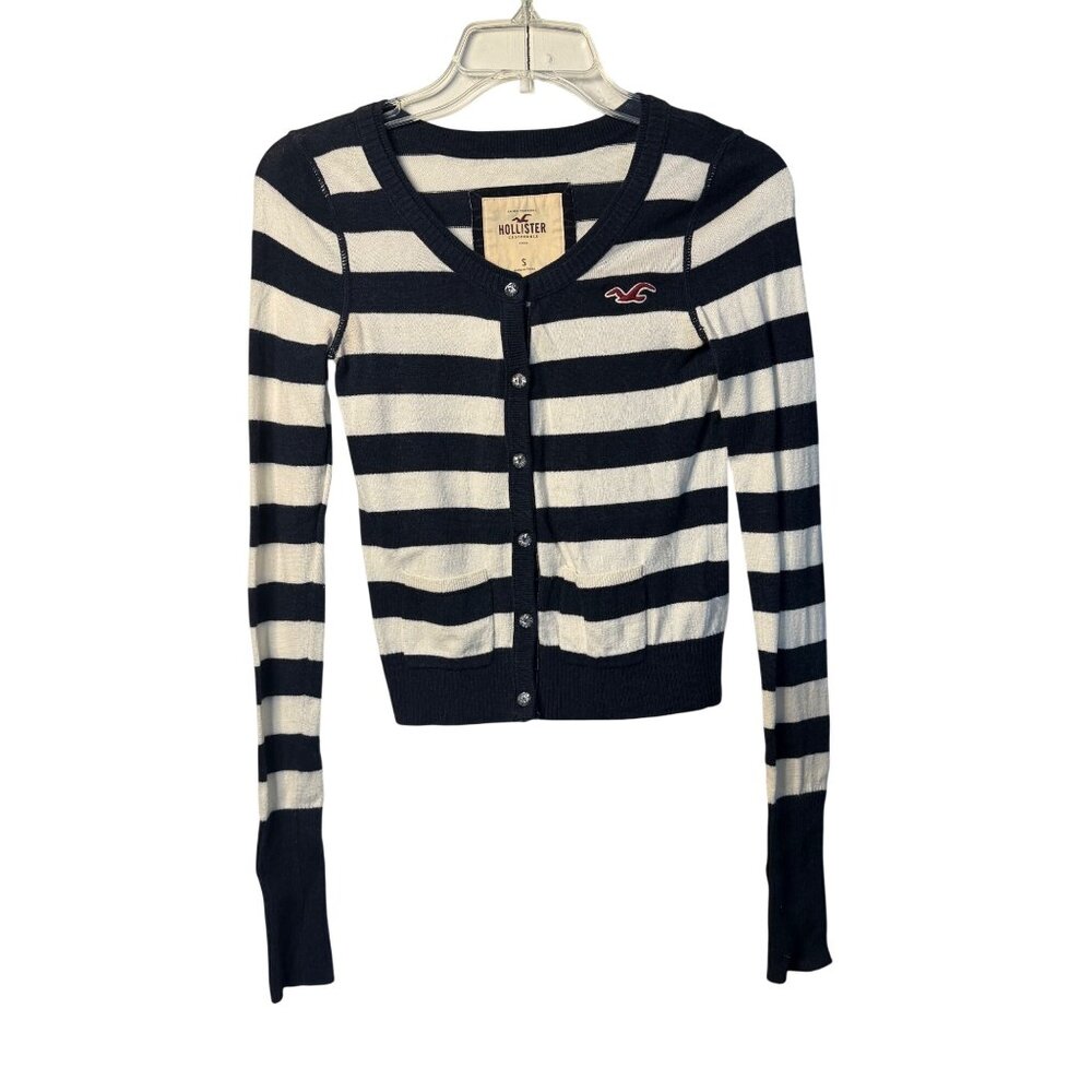 VTG Y2k Hollister Women Striped Knit Top Cardigan Sweater Small Navy Bella Swan